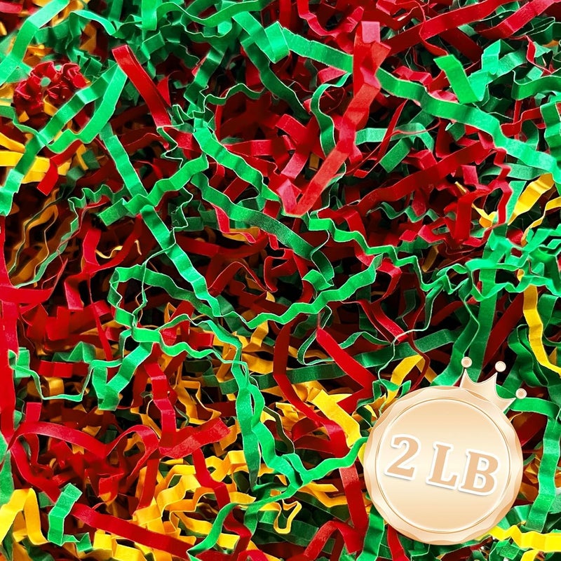 Zankubom 2 LB Red Green Gold Crinkle Cut Paper Shred Filler Great for Gift Wrapping, Basket Fillers, Birthday, Gift Wrapping, Anniversary, Halloween Christmas Party Decor Filling Supplies - Image 1